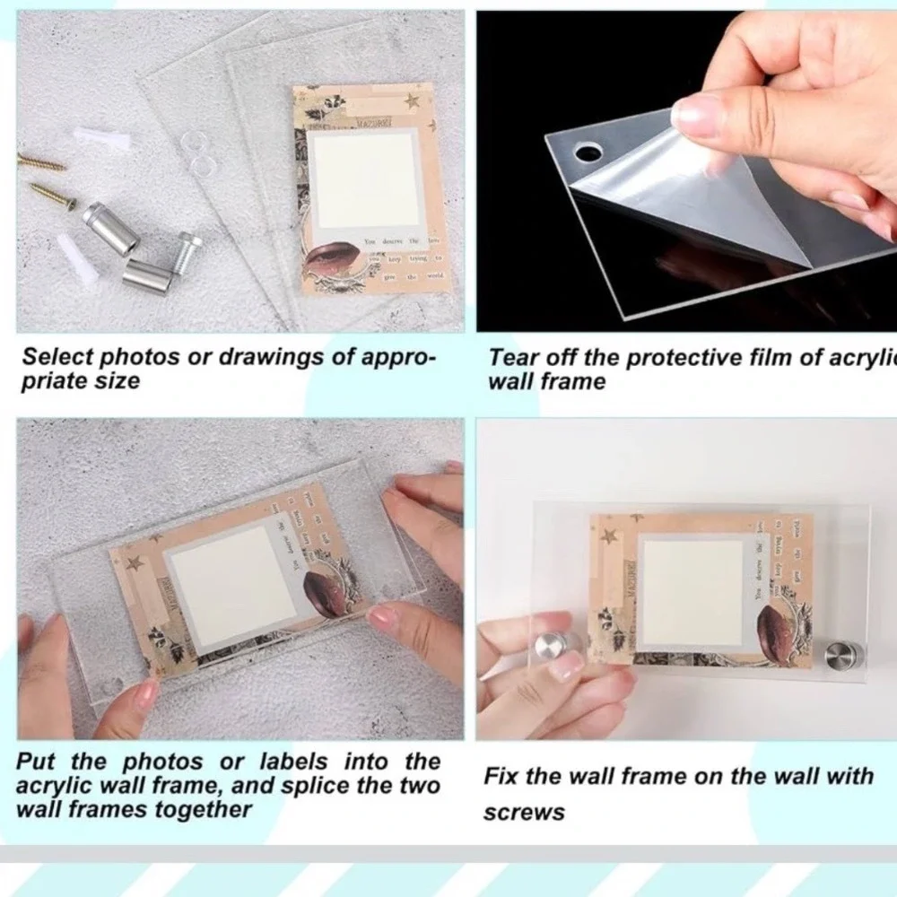 Lot of 12 Acrylic Wall Sign Holder Floating Frame with Stainless Steel Standoffs